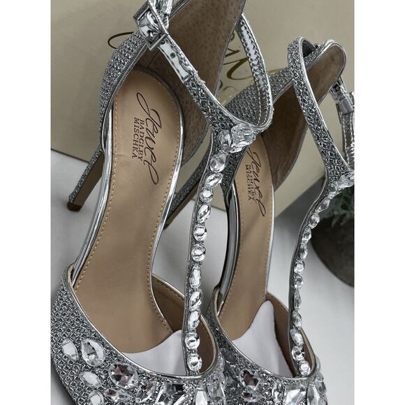 Badgley Mischka Jewel Womens Silver Rhinestone Umay Pointed Toe Stiletto Sz 6 - Picture 11 of 16